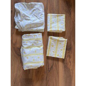 Vintage Fashion Manor Yellow Floral Stripe Percale Flat & Fitted Full Sheets